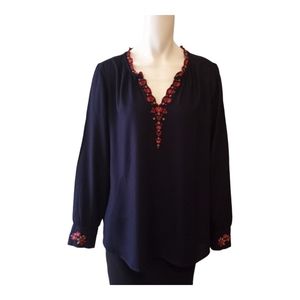 Liz Claiborne Long Sleeve Floral Embroidered Top Size L